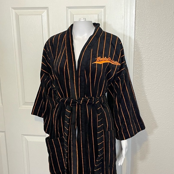 Vintage Harley-Davidson Mens Striped Belted Robe Biker Shield Embroidered Terry - Picture 4 of 7